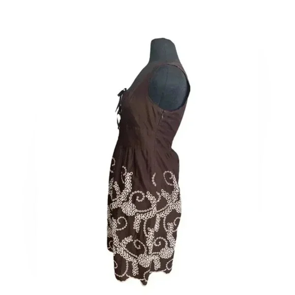 Tocca Brown Embroidered Midi Dress Tie Front | 4 - Picture 3 of 5